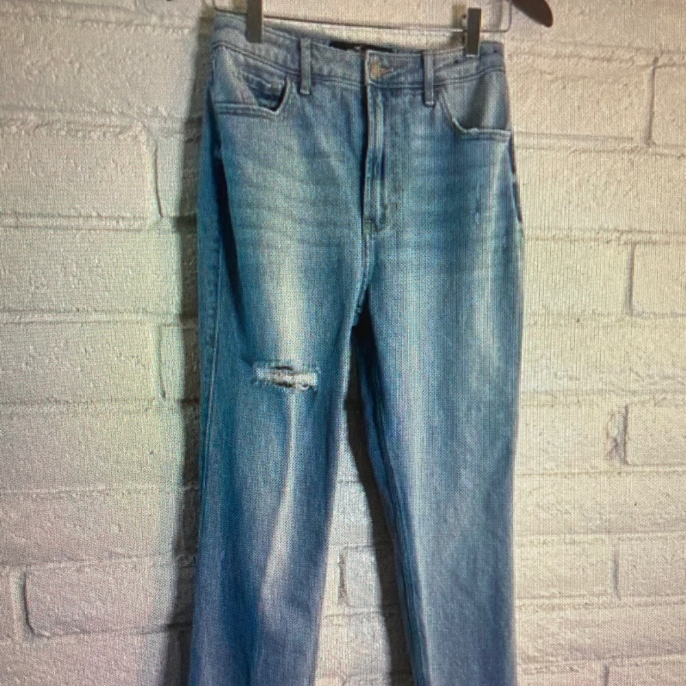 Hollister Faded Blue Straight-Leg Jeans with Knee Distress